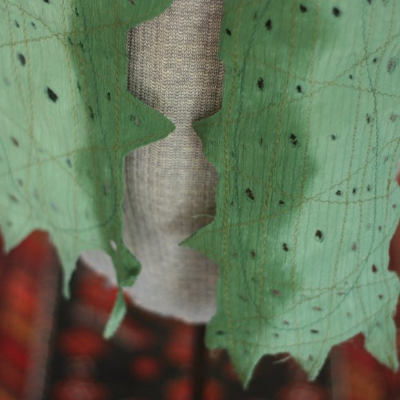 Two Toned Perforated Green Zig Zag Scalloped Scarf - Picture 3 of 3